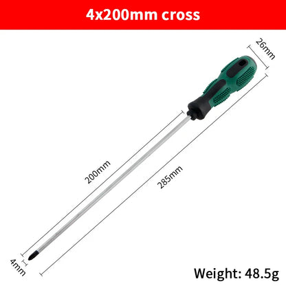 Single Green Handled Magnetic Screwdriver, Long Shaft Slotted Phillips for Disassembly & Installation Tool