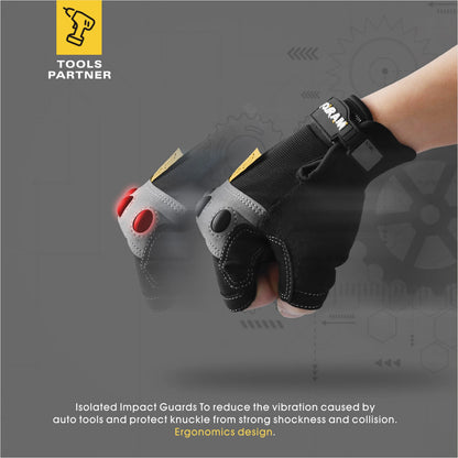 1Pair Work gloves Men Fingerless Mechanic Gloves Shock-Grip, Anti-Collision yellow For wowen men