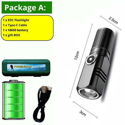 2024 Powerful Led MINI Flashlight XHP90 Built in Battery Shot Long Type-c Rechargeable Flash Light EDC Torch Lamp For Camping