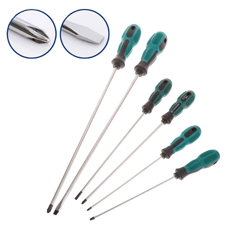 Single Green Handled Magnetic Screwdriver, Long Shaft Slotted Phillips for Disassembly & Installation Tool