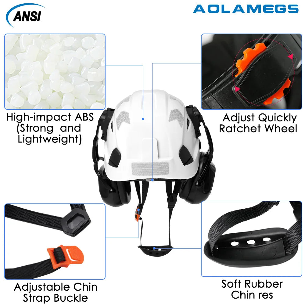 CE Construction Safety Helmet With Visor Built In Goggles Earmuffs Reflective Stickers For Engineer ABS Hard Hat ANSI Industrial