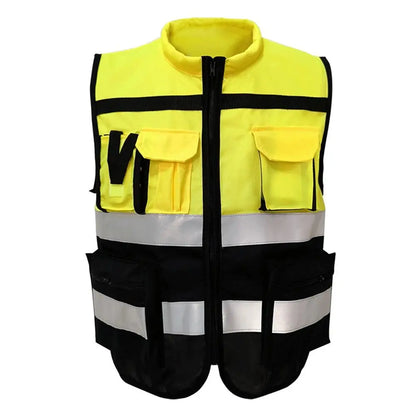 L-XXXXL Reflective Vest Security High Visibility Traffic Safe Clothing Pockets Design Black&yellow Color Matching Safety Wear