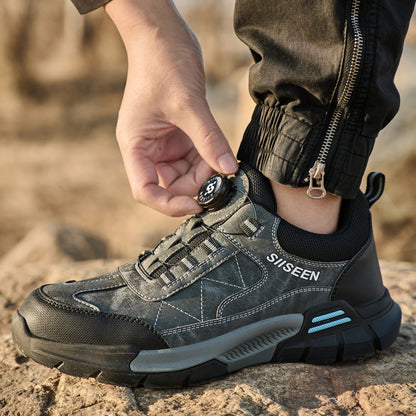 Men's Industrial Safety Shoes Steel Toe Anti-Puncture Kevlar Fashionable Button Detail Anti-Slip Sole Comfort Work Boots