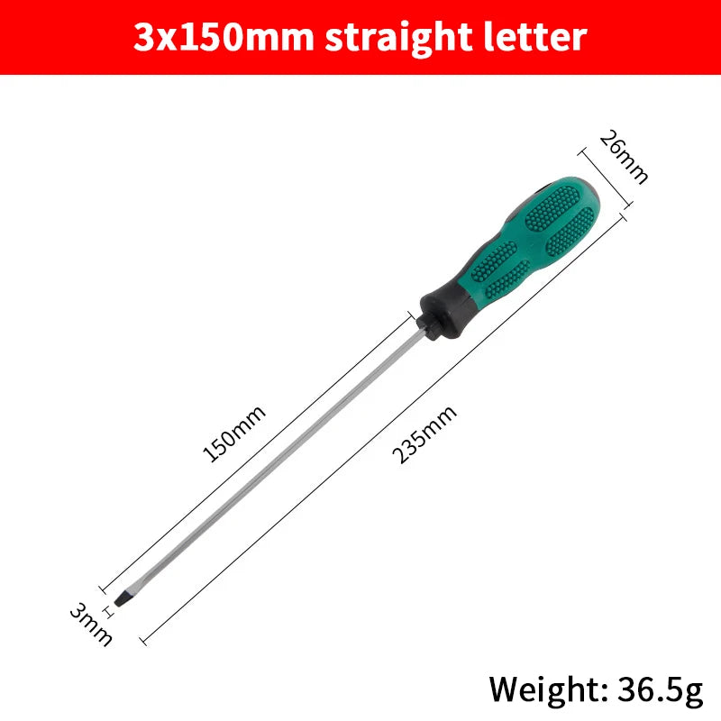 Single Green Handled Magnetic Screwdriver, Long Shaft Slotted Phillips for Disassembly & Installation Tool